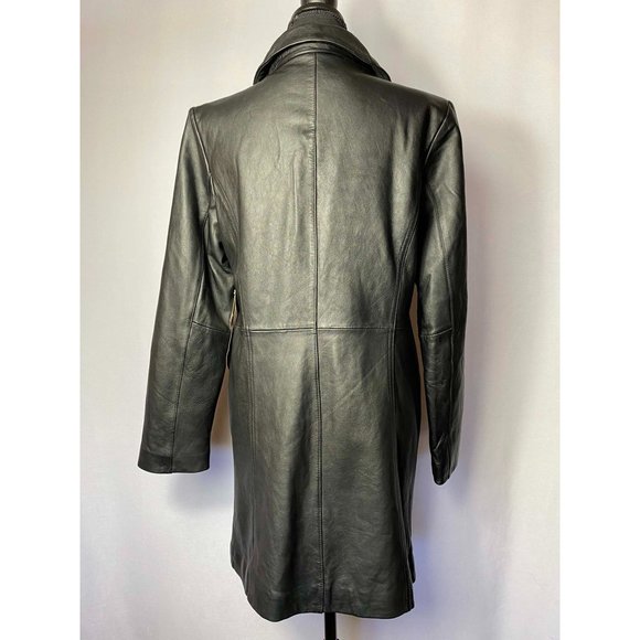 Jaclyn Smith Black Trench Coat 100% Leather Size Medium NWT - Picture 3 of 6